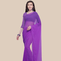 Studio front shot of solid-dyed purple saree