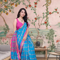  Front view of sky blue saree glowing in heritage palace setting