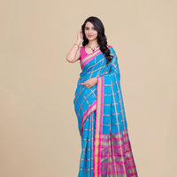 Studio front view showing entire saree structure and color balance