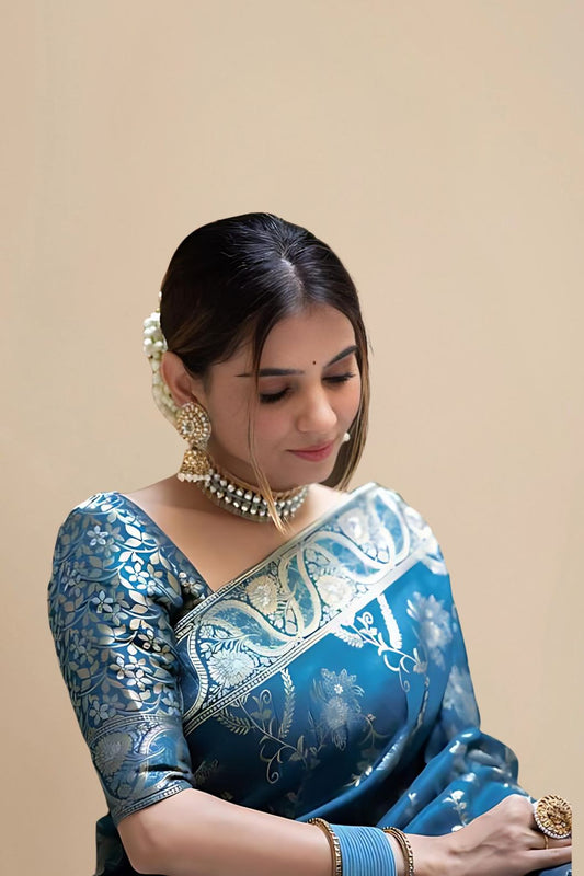 Front studio angle showing full saree design and color vibrance