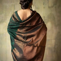 Saree pallu floating as model turns away from the camera