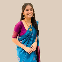 Studio front view of Rama green silk printed saree