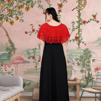  Back view of CELESTINA fiery sleeveless red-black gown