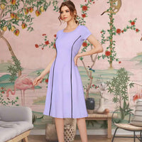 Front angle of the BTS-inspired purple cap-sleeve dress
