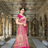 Border embroidery displayed like golden calligraphy flowing down the pleats