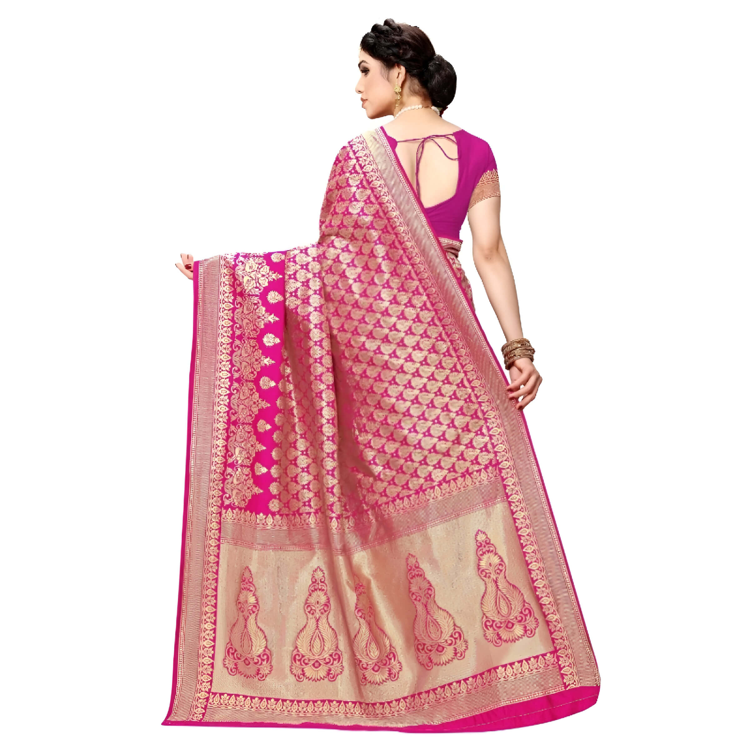 Side view showing pleats aligned with gold threads like bound pages of royalty