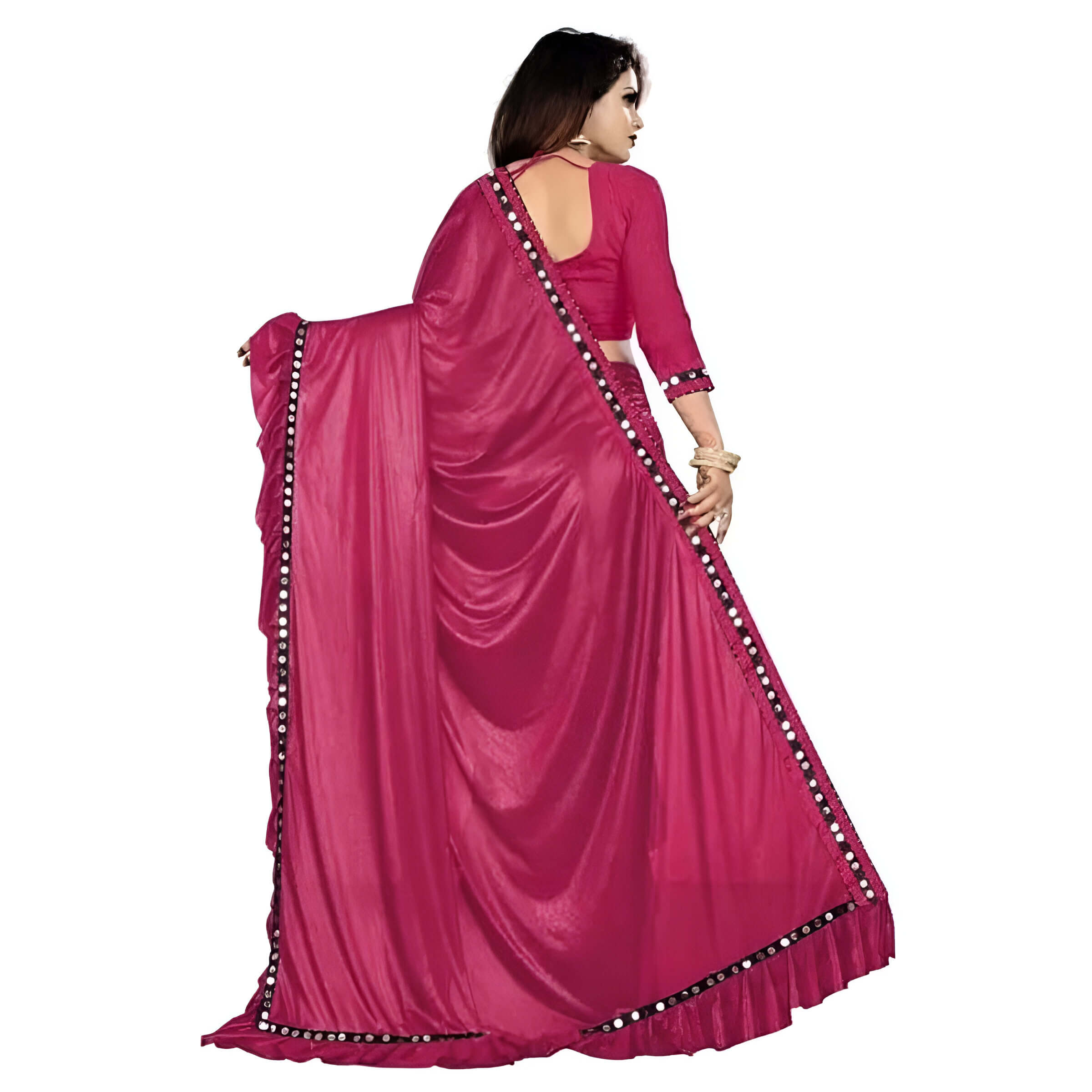 "Electric Pink" Lycra Saree – Office and Party Wear "Fuchsia Flush"