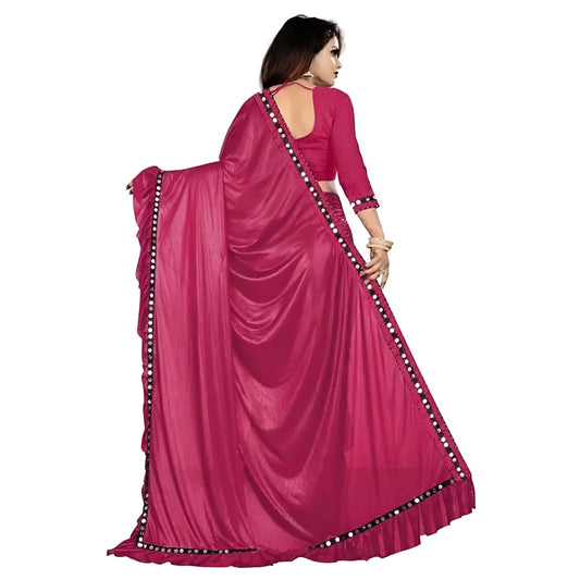 "Electric Pink" Lycra Saree – Office and Party Wear "Fuchsia Flush"