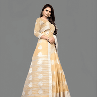 Minimalist self-border design on beige cotton silk saree
