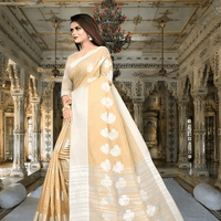Elegant beige saree at outdoor daytime wedding reception