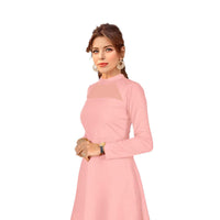 Isolated angled view of peach round-neck dress with no background