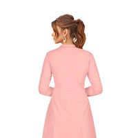Back cutout of full-sleeve peach knit dress without background