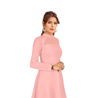 Side view of peach monochrome dress no background