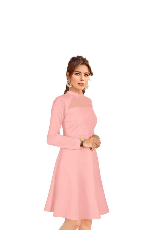 Side view of peach monochrome dress no background