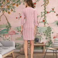 Back view of "Blush Dynasty" Peach Full Sleeve Bodycon Dress with soft peach tones.


