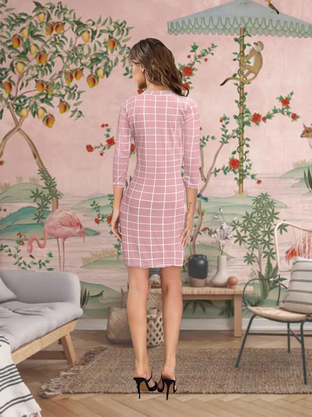 Back view of "Blush Dynasty" Peach Full Sleeve Bodycon Dress with soft peach tones.

