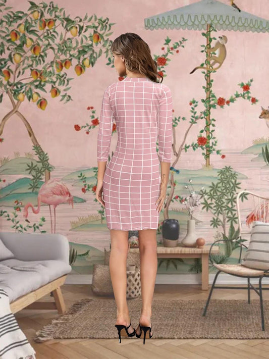 Back view of "Blush Dynasty" Peach Full Sleeve Bodycon Dress with soft peach tones.

