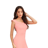 Front-facing view of Blush Mirage peach knit dress on plain backdrop