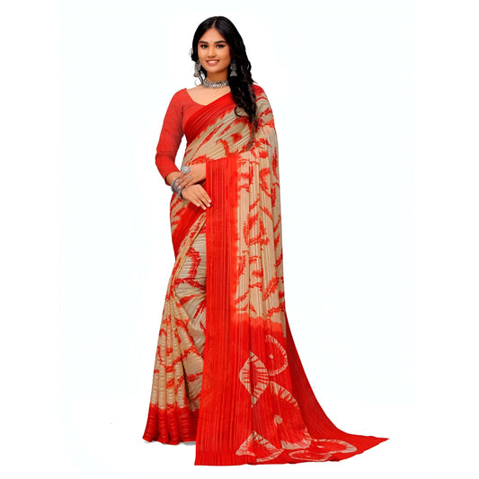 Red-cream abstract georgette flat lay - pure white