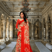 Red-cream georgette saree twirling at golden hour