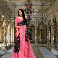 Pink-black georgette saree in rose garden – romantic edge styling