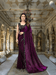 Wine floral Lycra saree with shiny black border – party wear