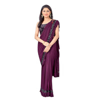 Winecolored Lycra saree with shiny blouse - party wear essential