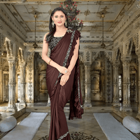 Brown Lycra saree with black blouse – party wear drape