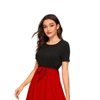 Model wearing The Carmine Waltz on clean background