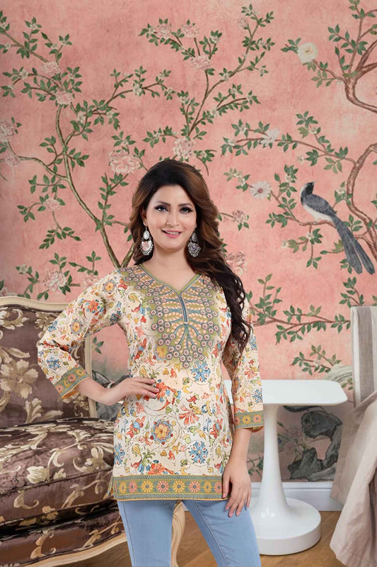 Front view of magenta kurti against fading dusk, sleeves catching the last light