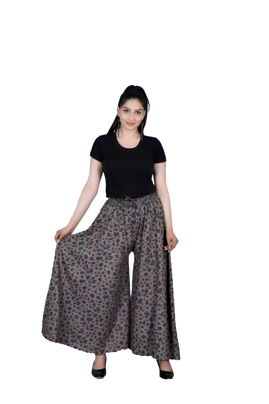 Studio front shot of grey cotton palazzo pants