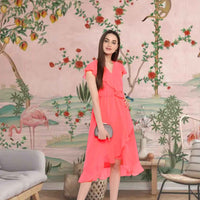 Front view: Ruffles cascading like wave foam