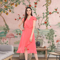 Front view: Ruffles cascading like wave foam