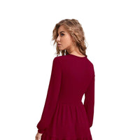 Back view of Crimson Aether dress without background highlighting full sleeves