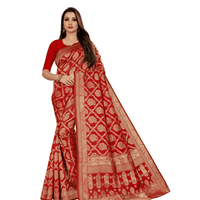 Top-view of pallu cascading down shoulder, gold threads catching royal light