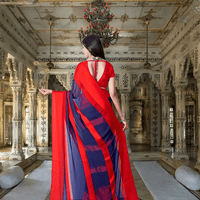 Woman walking in solid ombre saree with gradient pallu flow