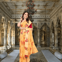 Beige satin patta saree flowing in desert wind