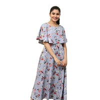 Studio front image of CELESTINA light grey floral crepe gown