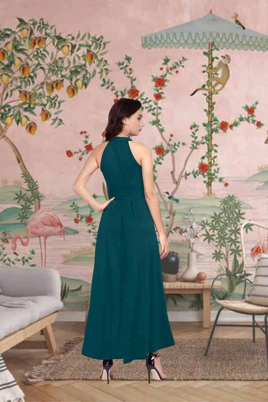 Rear angle showing hem’s paranormal drape