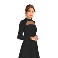 Studio side pose – flowy knit structure on white backdrop