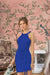 Front view of Celestina’s Electric Oath blue sleeveless knit dress