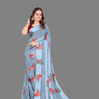 No Asymmetric floral prints on light blue saree pallu