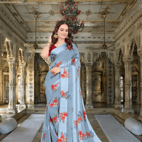 No Asymmetric floral prints on light blue saree pallu