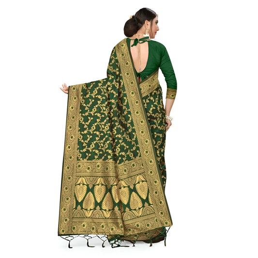 Dark green silk flat lay with gold vine border