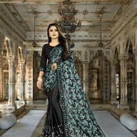 Green Lycra office saree - wrinkle-free stretchable workwear with unstitched blouse piece