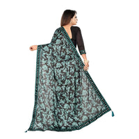 Emerald green variant of Lycra office saree - same wrinkle-free comfort