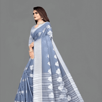 Intricate work on grey cotton silk saree border