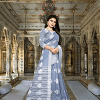Elegant grey cotton silk saree with   border for wedding guests
