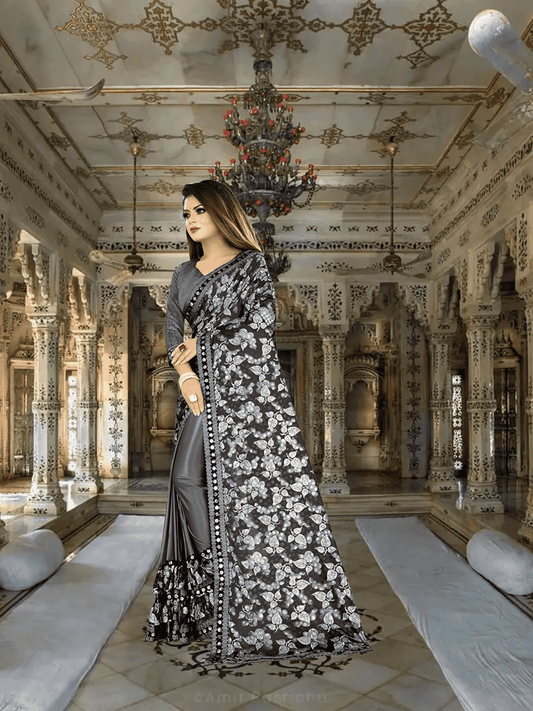 Close-up of stretchable lycra fabric for wrinkle-free office saree