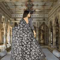 Professional woman wearing grey lycra office saree - no ironing needed